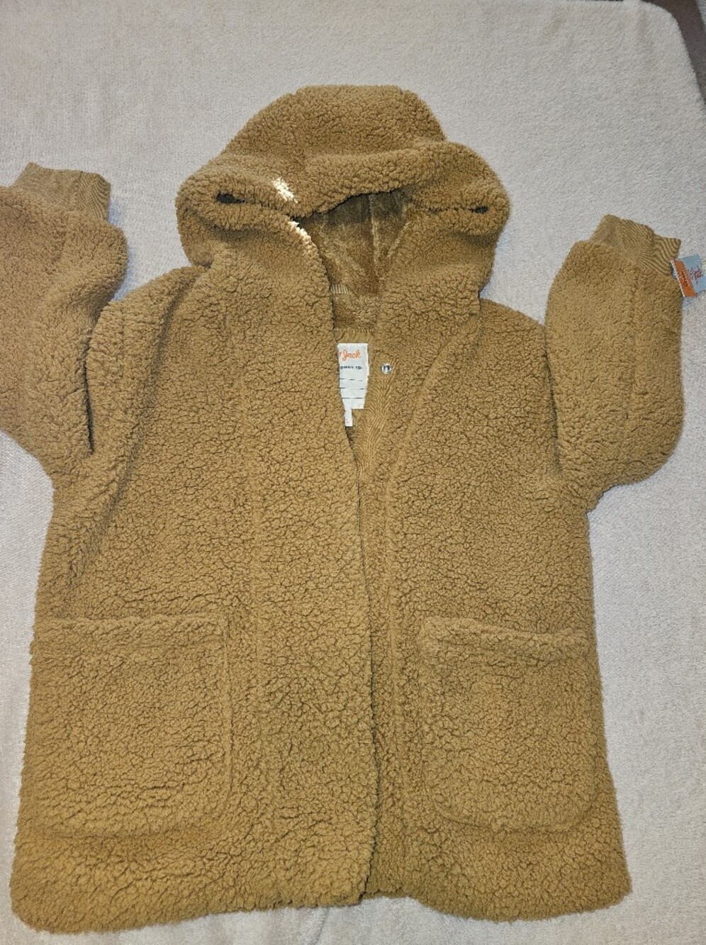 Kids Plush Teddy Sherpa Coat in Camel Brown